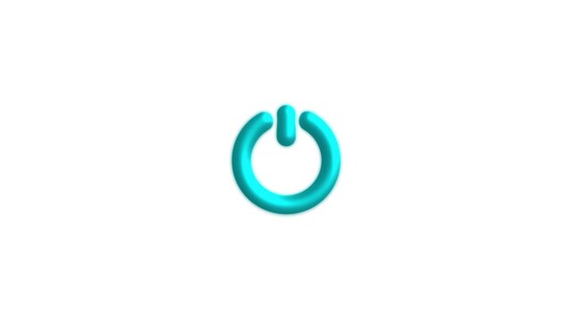 Cyan power button animation, minimalist tech symbol for startup, digital interface, and software ui stop