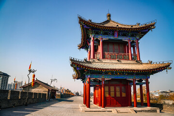 Obraz premium Red Watchtower on Xian City Wall China