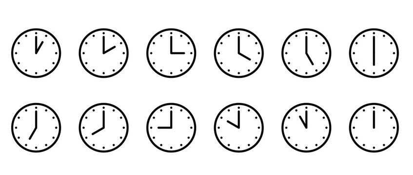 １時から１２時までのシンプルな時計のアイコンセット