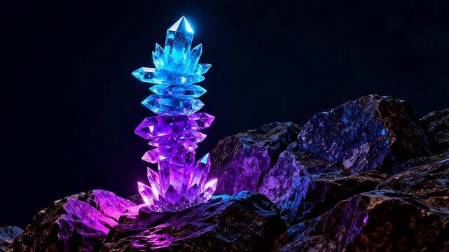 Glowing crystal formation on rocks