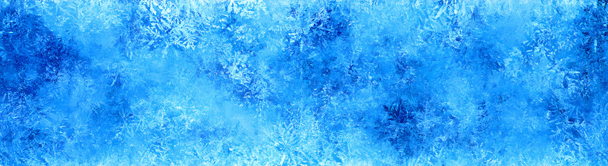 Fototapeta premium A winter ice background for designs, featuring blue hues. Illustrates Christmas with frozen glass textures and cold, snowy scenes. Perfect for a stained glass window look, incorporating grunge element