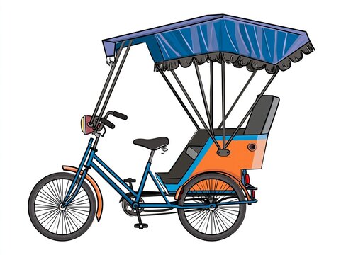 A colorful illustration of a tricycle with a canopy for passenger transport