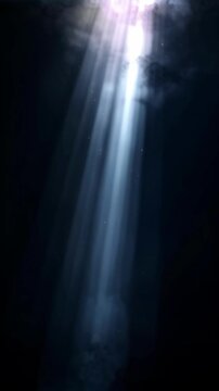 Dramatic Sun Rays Piercing Through Dark Atmosphere Creating Ethereal Light Beams for Cinematic Background