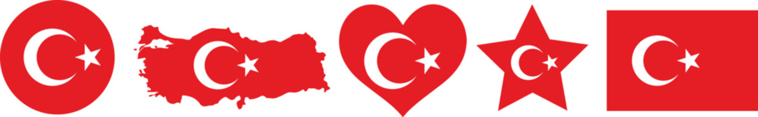Obraz premium Turkey Flag, Button, Map, Heart, Star, Round, Love, Circle PNG vector