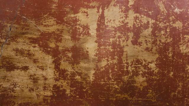 red paint concrete floor,  old rusty peeling stone texture ,  weathered grunge rough surface, vintage road construction industrial background , 