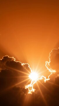 Sun sky cloud orange bright light glow sunrise sunset heat wave extreme climate weather concept abstract background. Global warming climate change crisis. hot summer sun temperature, drought disaster