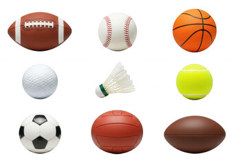 Fototapeta premium Assorted professional sports balls and equipment isolated on transparent background for athletic branding