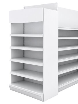 White Supermarket Gondola Display Rack with Blank Header Board for Promo Mockup