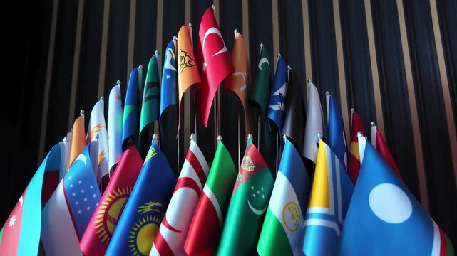row of colorful flags