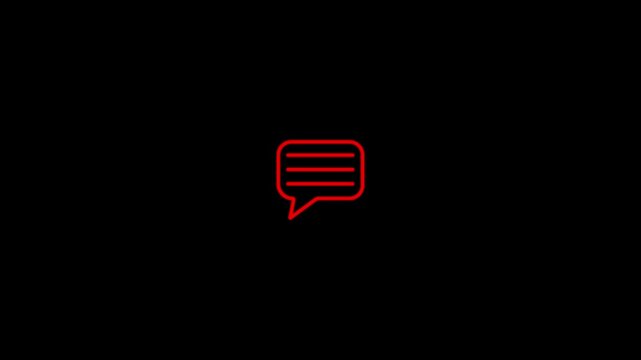 Glowing red neon speech bubble on a dark black background for modern digital communication