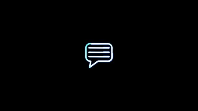 Glowing cyan neon speech bubble on a dark black background for modern digital communication