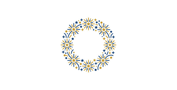 Festive Firework and Star Wreath Vector Illustration