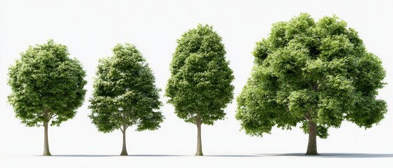 Fototapeta premium Set of deciduous trees isolated on white background, 3d rendering
