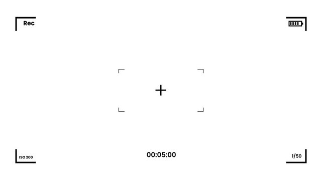 Digital camera viewfinder overlay with recording indicator and white background for editing