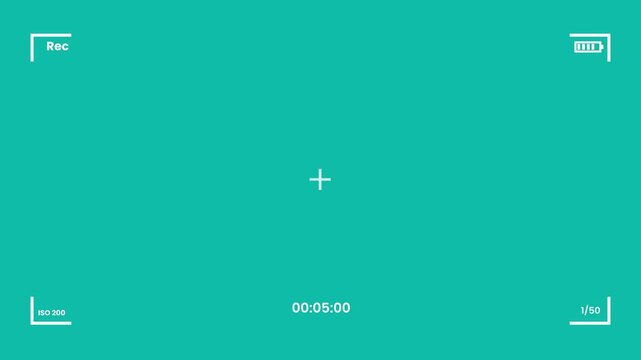 Digital camera viewfinder overlay with recording indicator and solid teal screen background layer