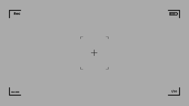 Digital camera viewfinder interface with gray background and central focus crosshair marker
