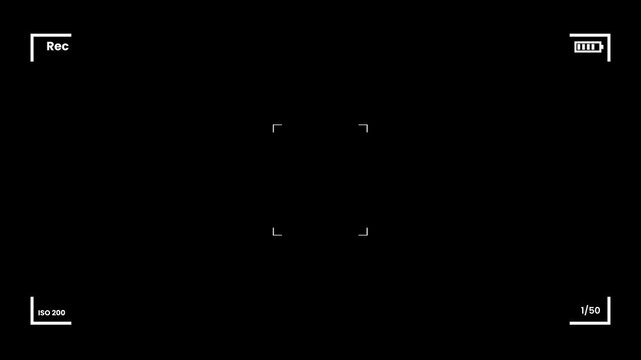 Digital camera viewfinder interface with black background and white recording overlay