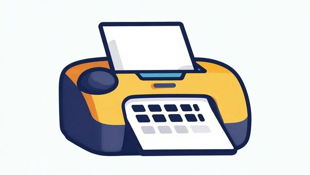 Vector Illustration of a Colorful Cartoon Office Printer and Fax Machine Sticker