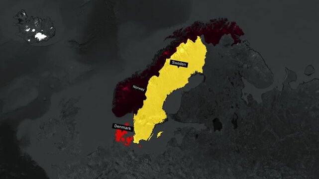 Scandinavia Map Zoom with Highlighted Borders of Norway Sweden and Denmark