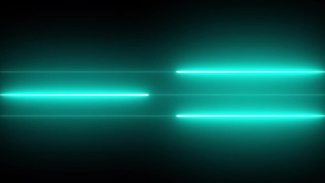Bright cyan blue glowing neon light lines on black background dynamic horizontal intensely against a dark void for a futuristic technology