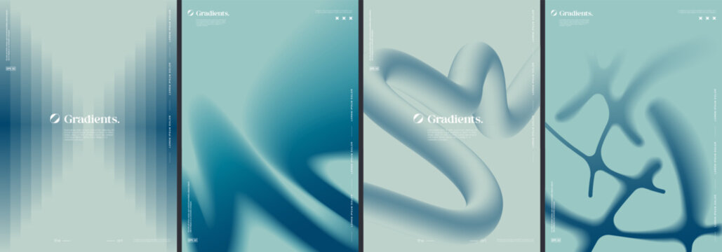 Futuristic posters collection with blurry gradient shapes composition.