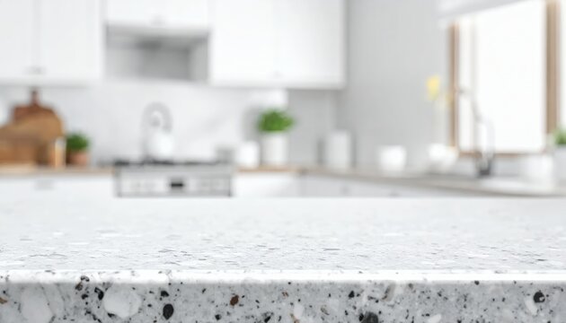 Modern Kitchen Countertop with Blurred Background.