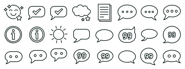 Approved Checkmark Box And Social Media Message Icon Set With Chat Speech Bubble, Quote Line, Tick Mark, Comment, Conversation, And Communication Symbols Collection. © Mobarok Hossen Munna