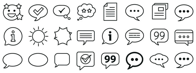 Approved Checkmark Box And Social Media Message Icon Set With Chat Speech Bubble, Quote Line, Tick Mark, Comment, Conversation, And Communication Symbols Collection. © Mobarok Hossen Munna