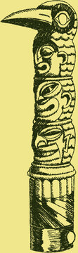 Umbrella handles with carvings inspired by African, Inca and Oceanic art in stipple effect