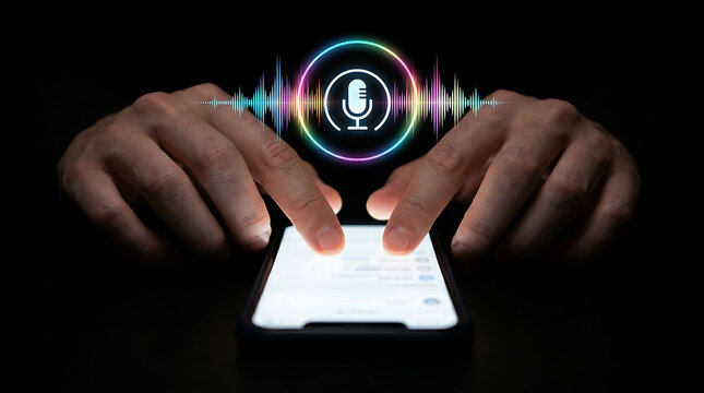 Voice Assistant Speech Recognition Mobile AI Audio Waveform Technology InterfaceVoice Assistant Speech Recognition Mobile AI Audio Waveform Technology Interface
