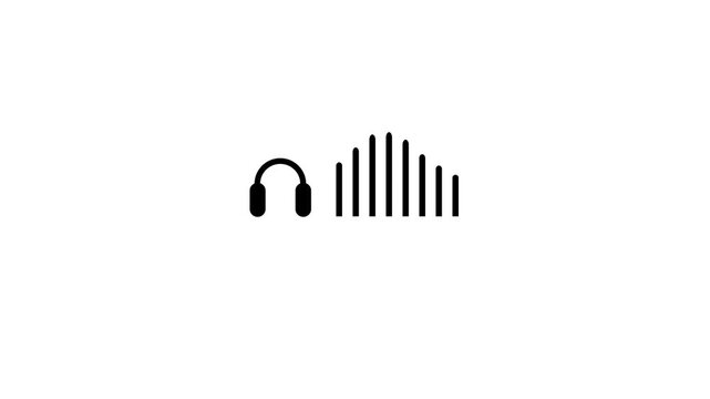 Headphone icon with sound wave animation isolated on white background