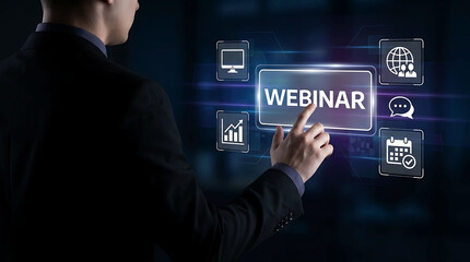 Obraz premium Business Webinar Interface for Online Meeting Virtual Conference and Digital Training