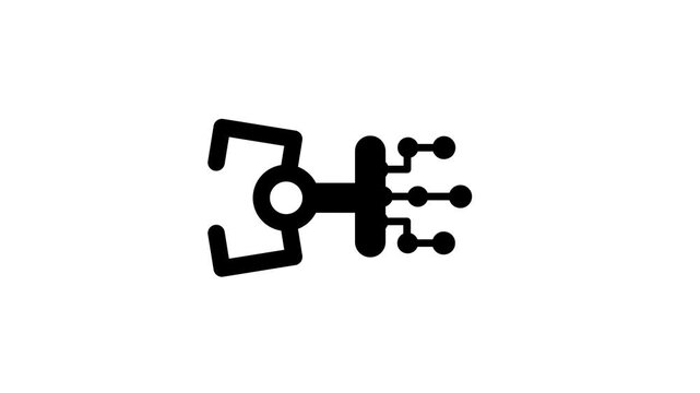 Complex robotic arm with multiple joints animation isolated on white background