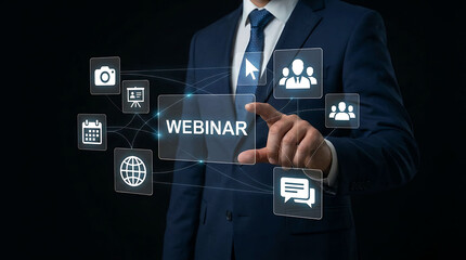 Obraz premium Interactive Webinar Interface Virtual Business Meeting Online Training Digital Platform