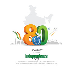 15th august happy independence day democratic India 80th with Indian flag. abstract vector illustration design © arun