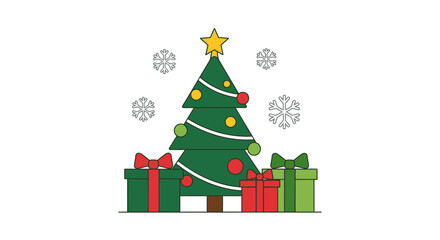 Fototapeta premium Colorful Christmas Tree With Presents.