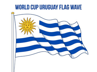 Obraz premium An illustrated waving flag of Uruguay featuring a yellow Sun of May on a white canton and blue and white stripes