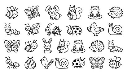 Children Animal Coloring Outline Collection with Bees Butterflies Rabbits and Forest Friends © Emdadul