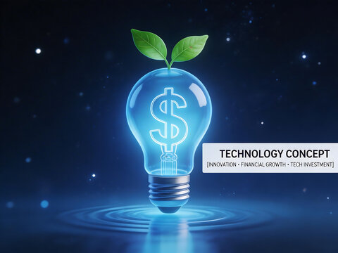 Light bulb with dollar sign and plant