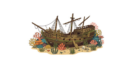 Sunken Pirate Ship Cartoon Vector Illustration © mboku