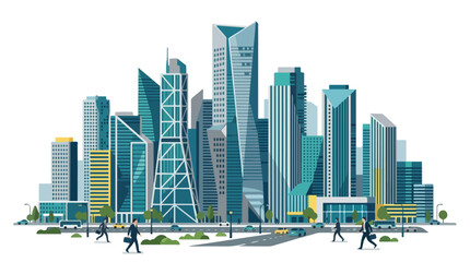Fototapeta premium Modern metropolitan cityscape with high rise skyscrapers and business people walking.