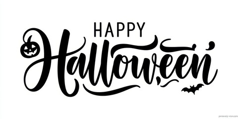 Fototapeta premium Happy halloween calligraphy text with pumpkin and bat, isolated on white background