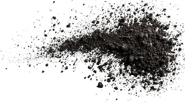 Dark, grainy powder cloud bursts forth, particles scattered on a black background