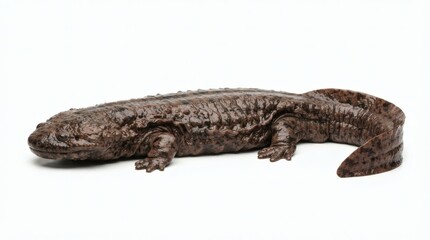 Naklejka premium Detailed Figurine of an Ancient Prehistoric Amphibian Salamander with Bumpy Skin and Thick Tail Isolated on White Background