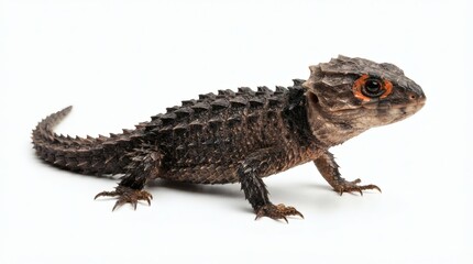 Fototapeta premium Close Up Portrait of an African Red Eyed Crocodile Skink Standing on a Clean Isolated White Background