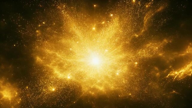 Bright golden cosmic explosion with glowing particles and radiant energy