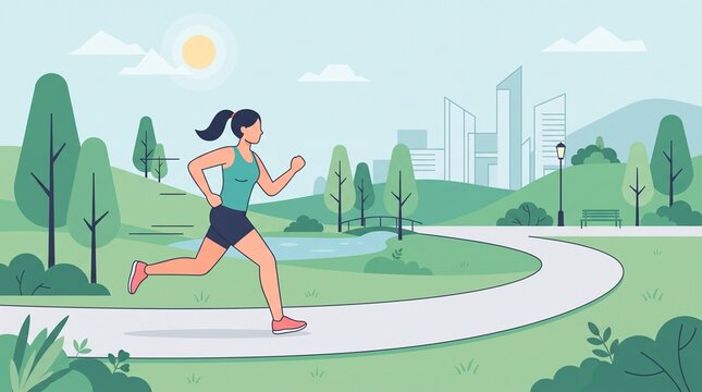Woman jogging in a city park on a sunny day