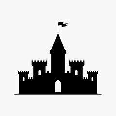 Obraz premium Castle Silhouette Icon Vector | Medieval Fortress, Fairytale Palace & Minimal Flat Illustration