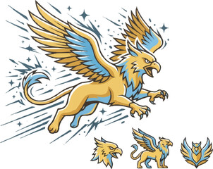 Naklejka premium Golden Griffin Mythical Creature Flying.