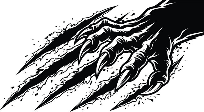 Monster claw scratch marks, wild animal rip slash graphic, aggressive beast talon tear illustration, isolated white background design